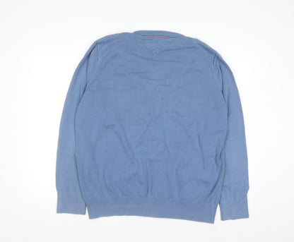Tommy Hilfiger Men Blue XL Cotton V-Neck Button Cardigan