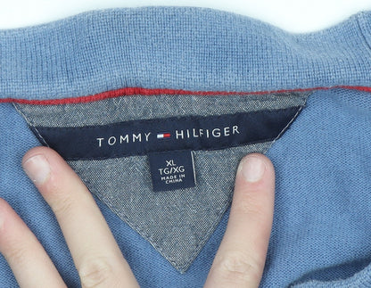 Tommy Hilfiger Men Blue XL Cotton V-Neck Button Cardigan