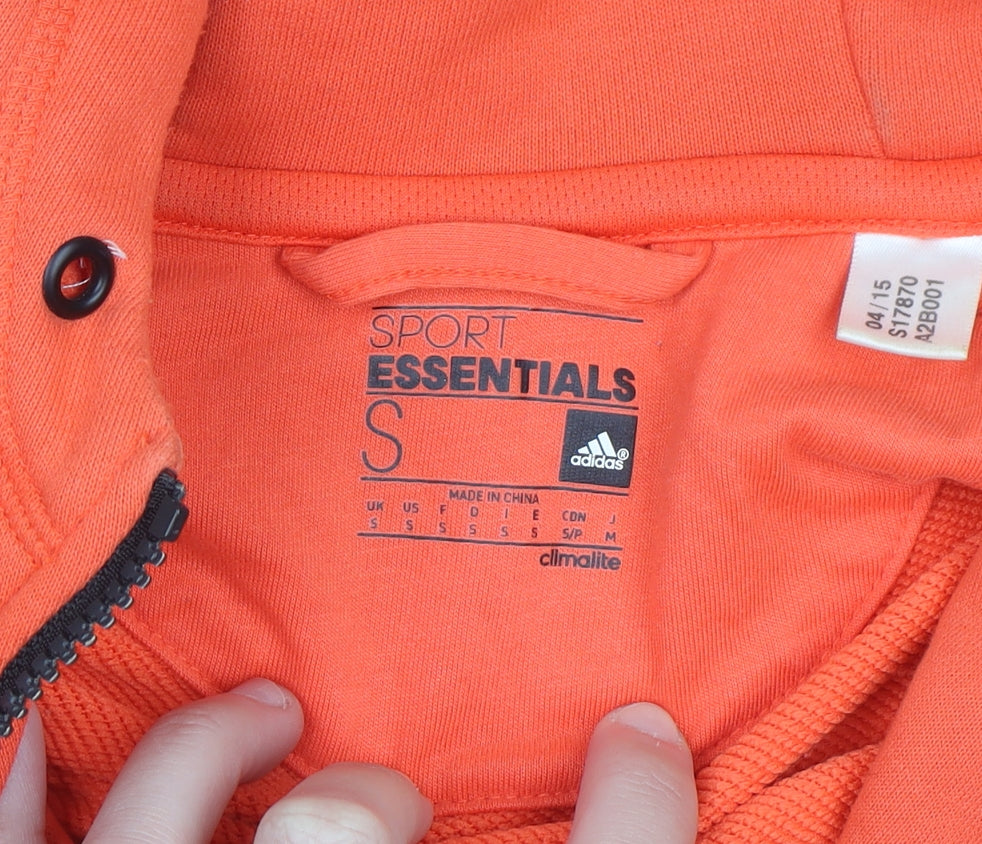 Adidas Men's Orange Full Zip Hoodie Small Sports Essentials Climalite