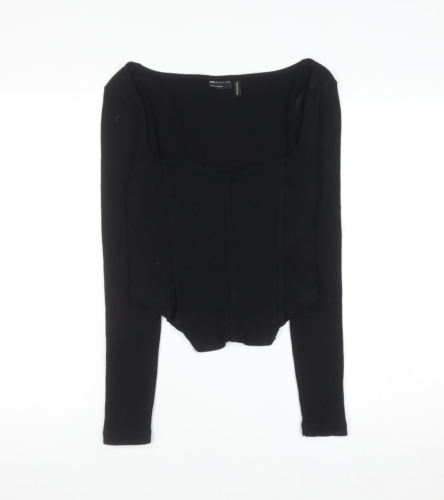 ASOS DESIGN Black Cropped Long Sleeve Square Neck Top Women’s Size 12