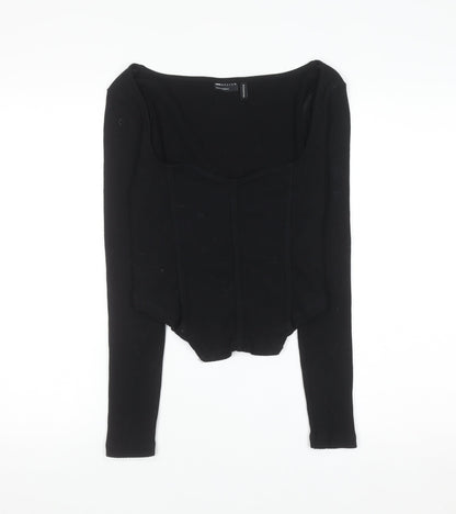 ASOS DESIGN Black Cropped Long Sleeve Square Neck Top Women’s Size 12