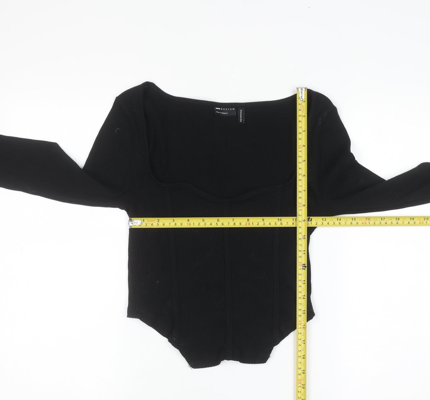 ASOS DESIGN Black Cropped Long Sleeve Square Neck Top Women’s Size 12