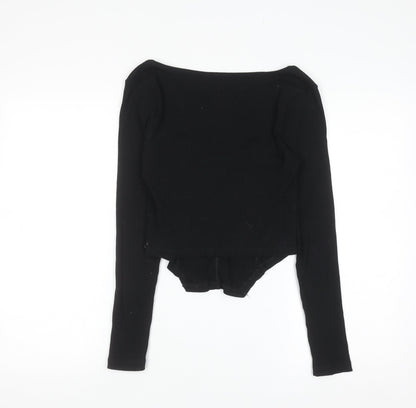 ASOS DESIGN Black Cropped Long Sleeve Square Neck Top Women’s Size 12