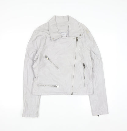 BLANKNYC Womens Grey Faux Leather Biker Jacket Size L
