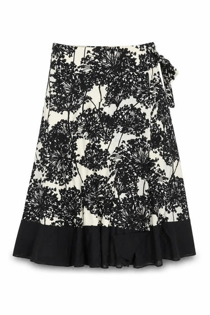 Dunnes Women Black Floral Wrap Midi Skirt Size 8 Cotton
