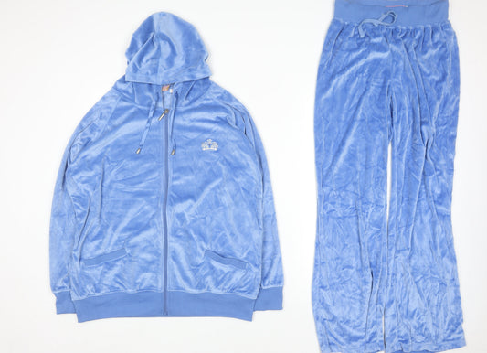 Cookies and Cream Women Blue Velour Tracksuit Size 18 Hooded Zip Sweat Set