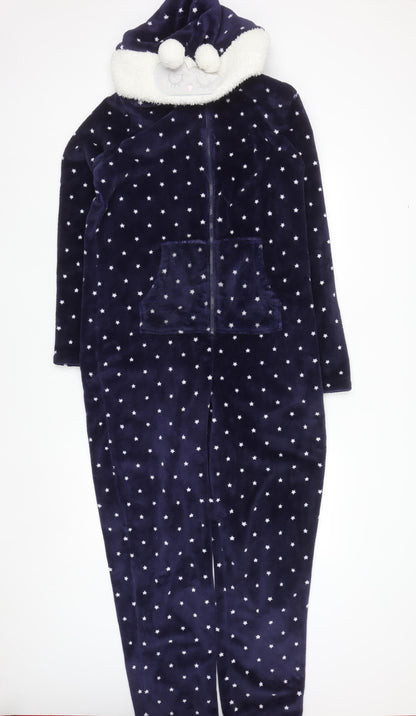 Marks and Spencer Women Blue Star Print Hooded Velour Onesie Size 12