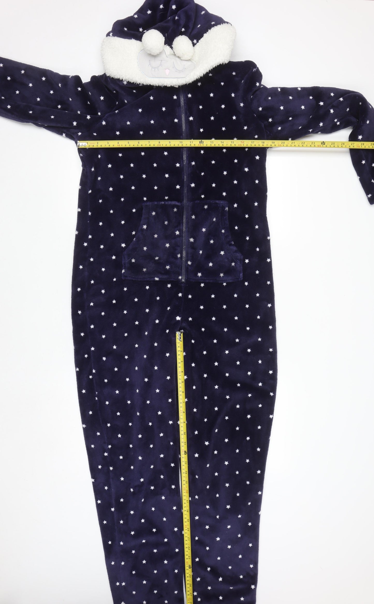 Marks and Spencer Women Blue Star Print Hooded Velour Onesie Size 12
