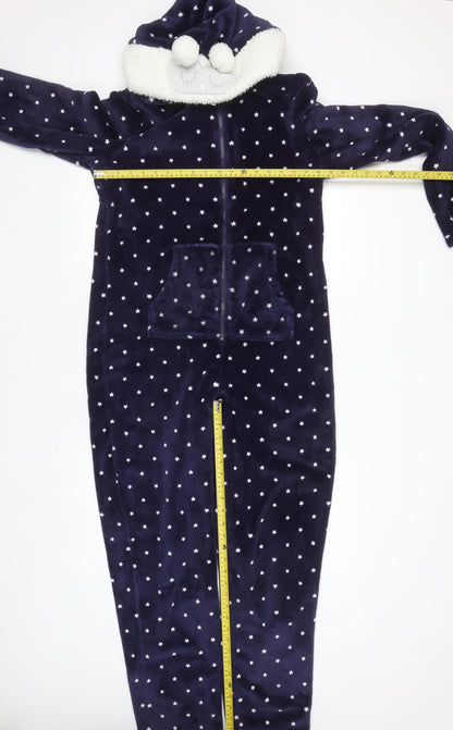 Marks and Spencer Women Blue Star Print Hooded Velour Onesie Size 12
