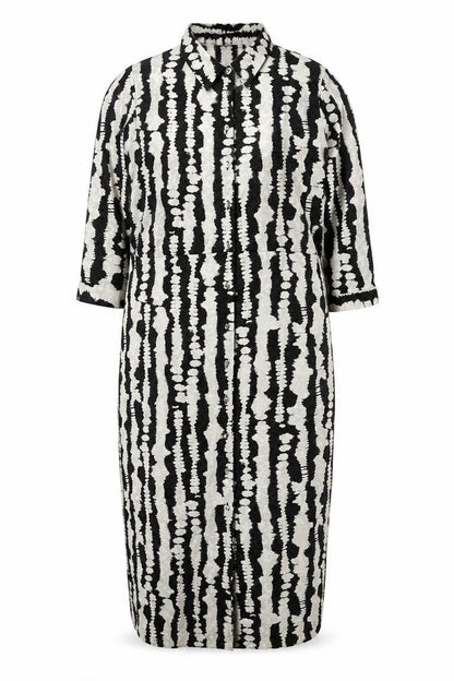Front view of Dunnes Women’s Black Tie-Dye Collared Midi Shirt Dress, size UK 22
