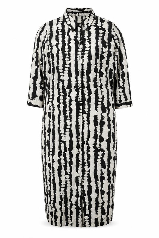 Front view of Dunnes Women’s Black Tie-Dye Collared Midi Shirt Dress, size UK 22