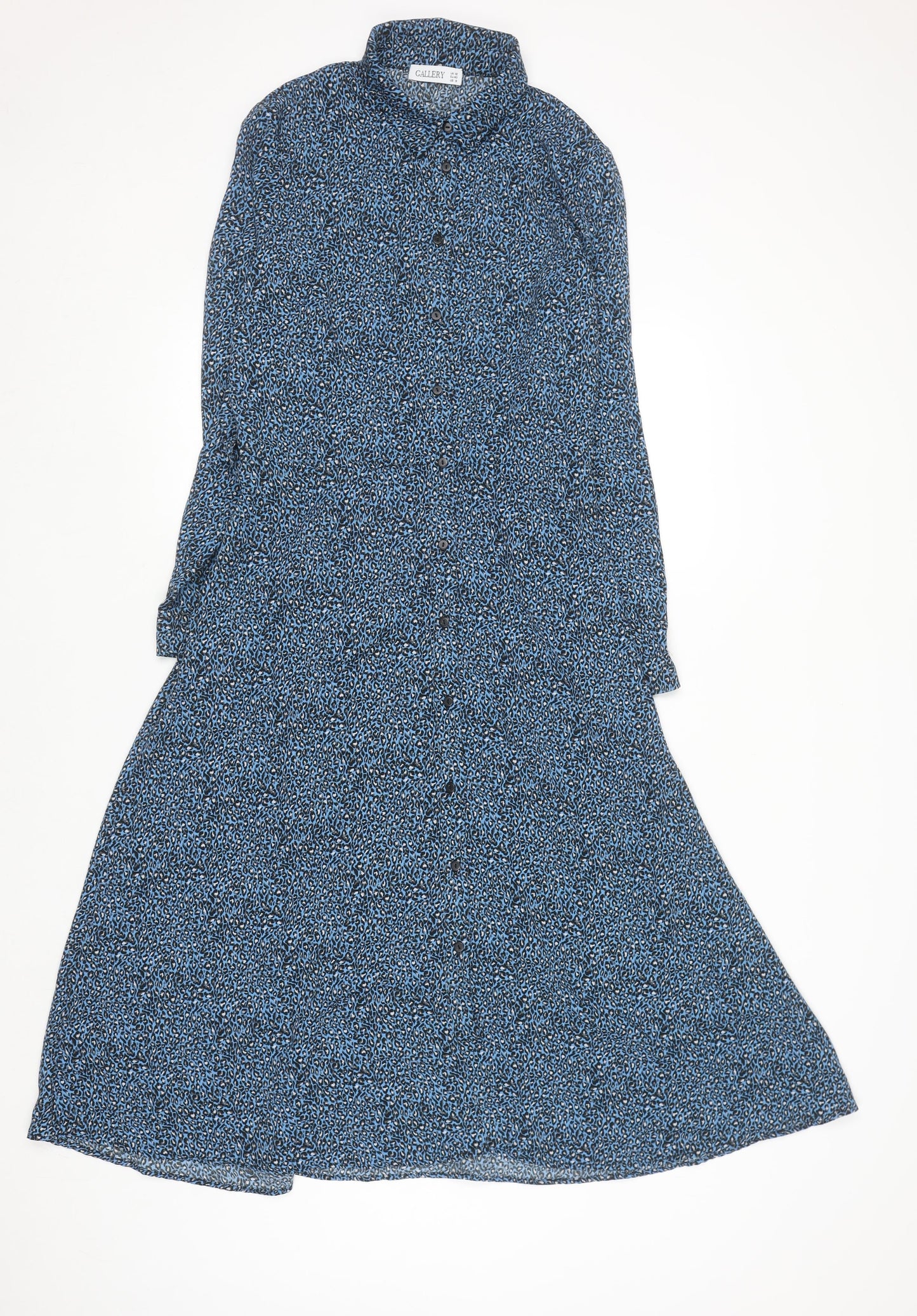Gallery Women’s Blue Animal Print Long Sleeve Midi Shirt Dress Size 12
