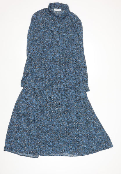 Gallery Women’s Blue Animal Print Long Sleeve Midi Shirt Dress Size 12