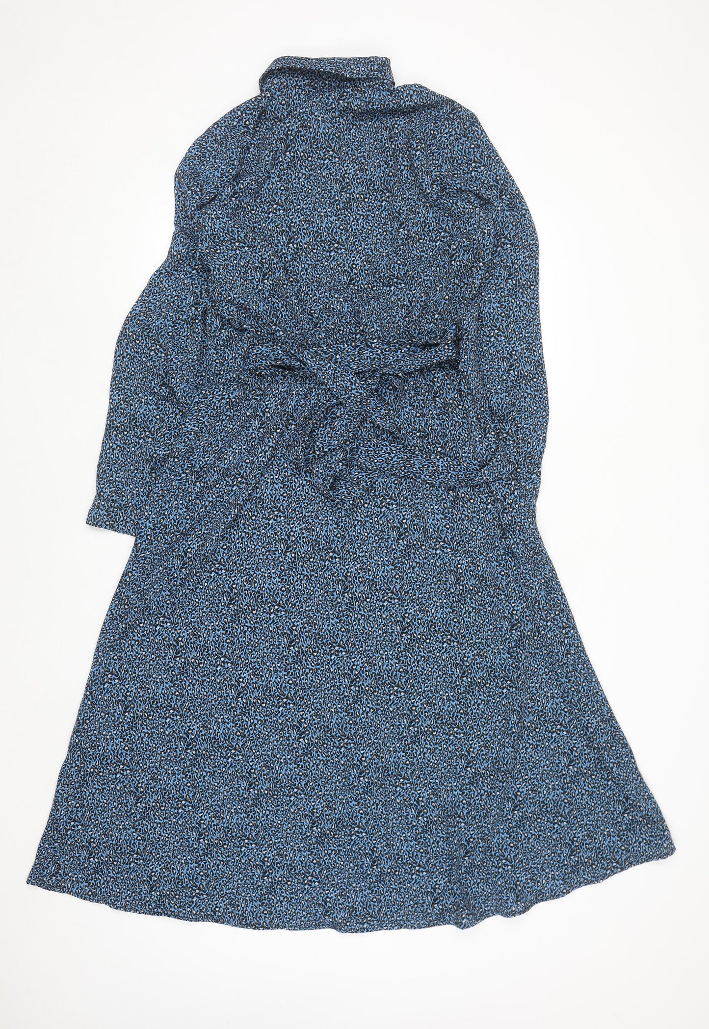 Gallery Women’s Blue Animal Print Long Sleeve Midi Shirt Dress Size 12