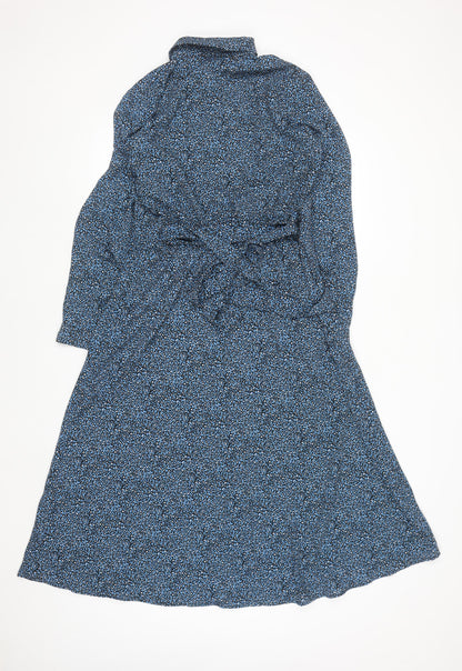 Gallery Women’s Blue Animal Print Long Sleeve Midi Shirt Dress Size 12
