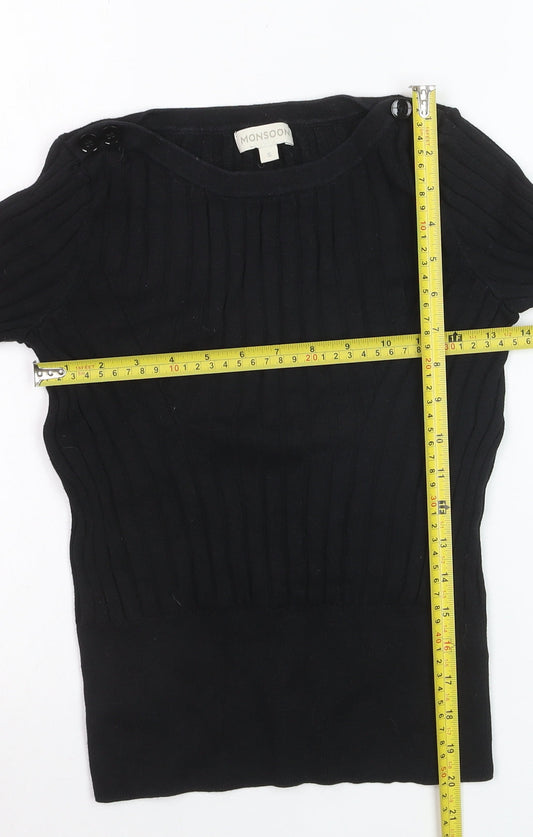 Monsoon Women’s Black Ribbed Knit Boat Neck Jumper Size S