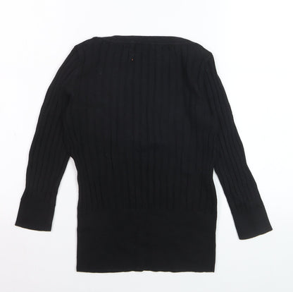 Monsoon Women’s Black Ribbed Knit Boat Neck Jumper Size S