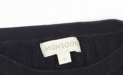 Monsoon Women’s Black Ribbed Knit Boat Neck Jumper Size S