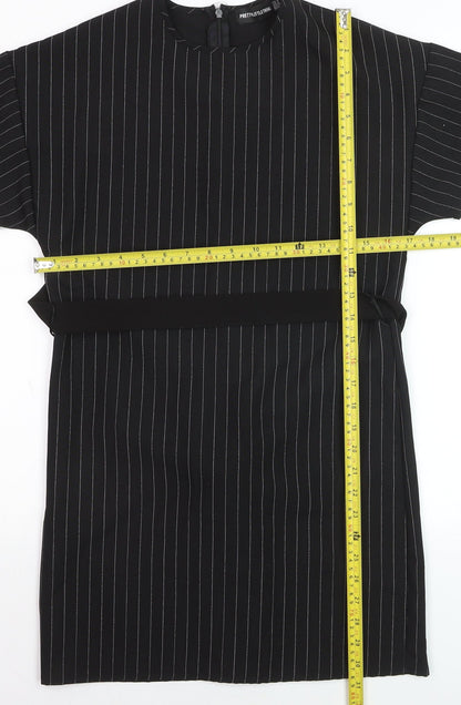 PrettyLittleThing Womens Black Striped Tunic Blouse Size 6
