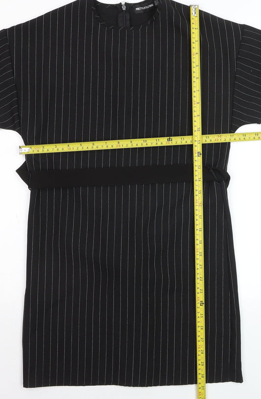 PrettyLittleThing Womens Black Striped Tunic Blouse Size 6