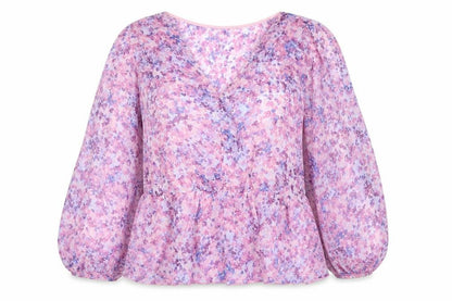 Savida Women’s Multicoloured Floral Chiffon V-Neck Blouse Size 14