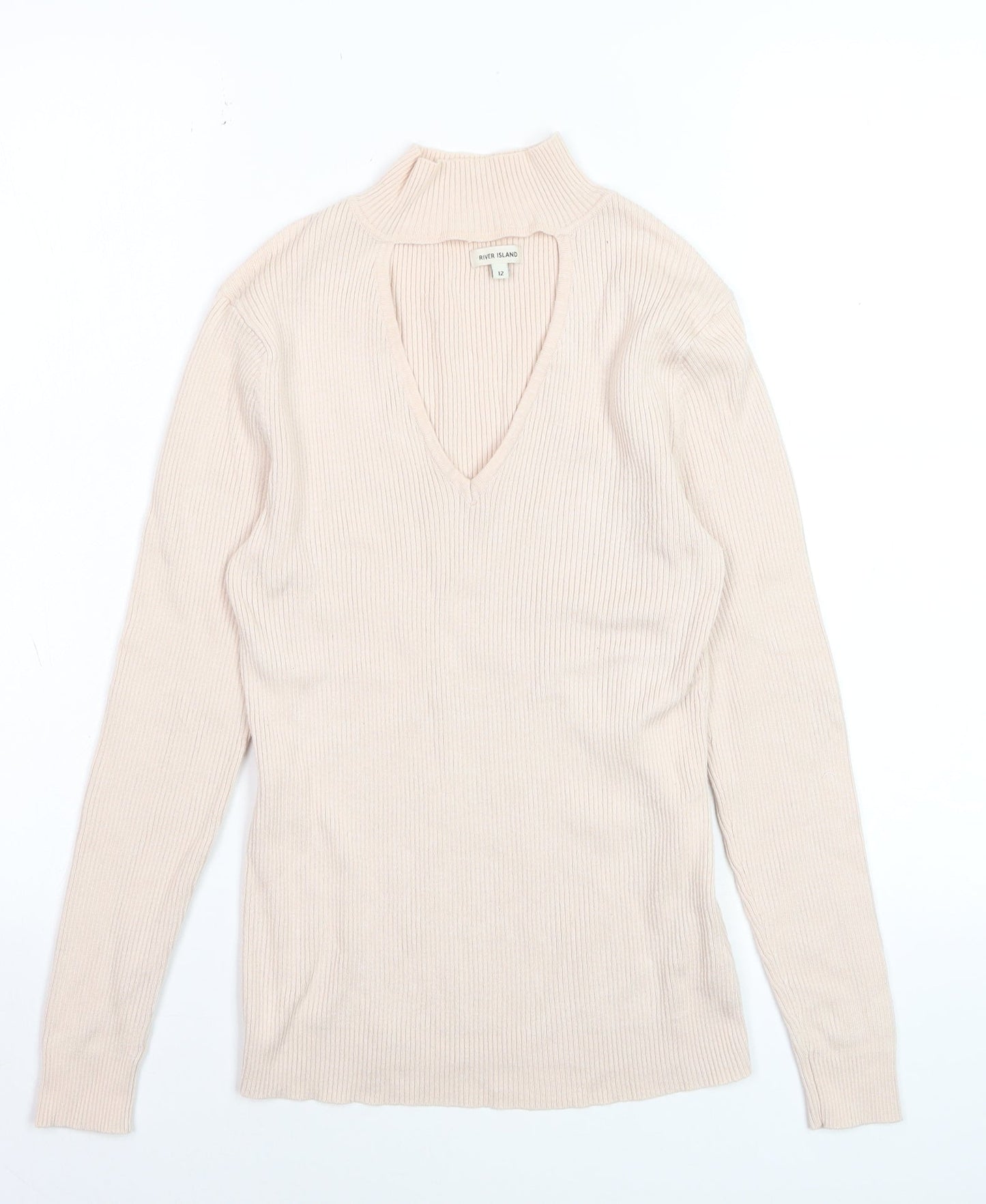 River Island Womens Beige V-Neck Knit Jumper Size 12