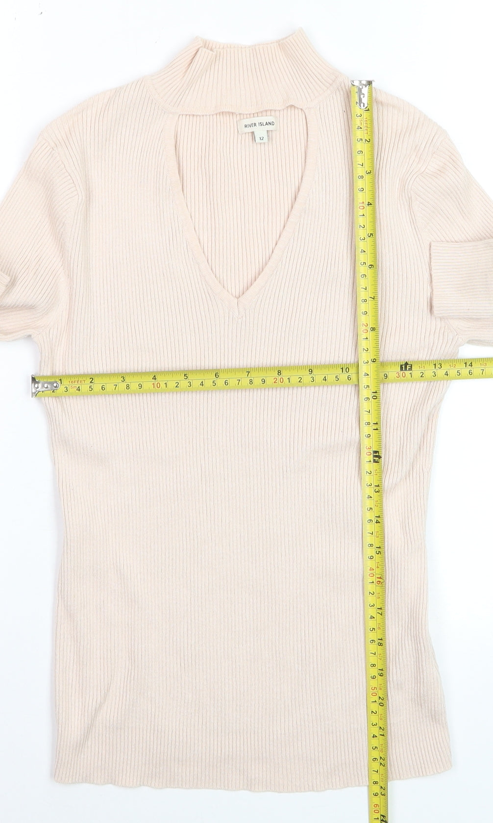 River Island Womens Beige V-Neck Knit Jumper Size 12