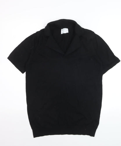 ASOS DESIGN Women's Black Collared Short Sleeve Cotton Jumper Size S