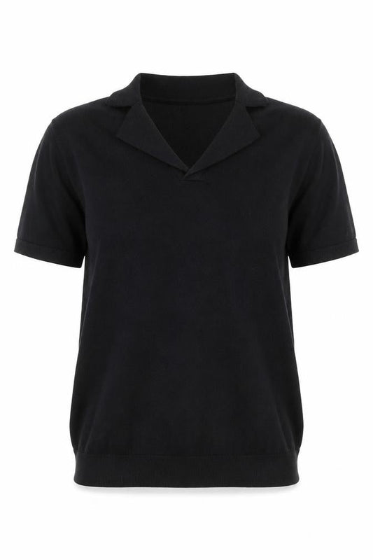 ASOS DESIGN Women's Black Collared Short Sleeve Cotton Jumper Size S