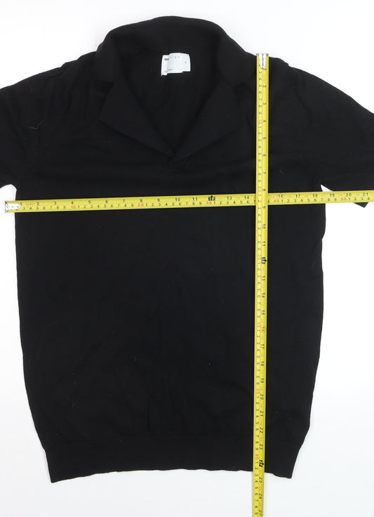 ASOS DESIGN Women's Black Collared Short Sleeve Cotton Jumper Size S