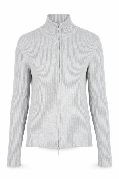 Stradivarius Women’s Grey Ribbed Full Zip Mock Neck Jumper Size 14