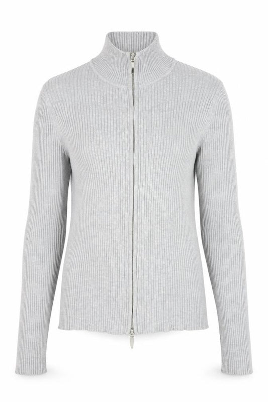 Stradivarius Women’s Grey Ribbed Full Zip Mock Neck Jumper Size 14