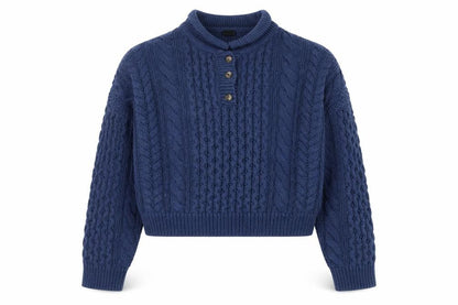 Selan Outfitters Womens Blue Cable Knit Henley Jumper M