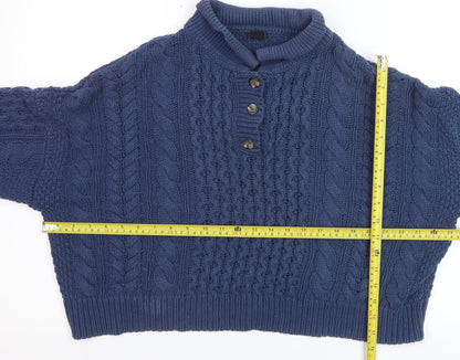 Selan Outfitters Womens Blue Cable Knit Henley Jumper M
