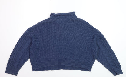 Selan Outfitters Womens Blue Cable Knit Henley Jumper M