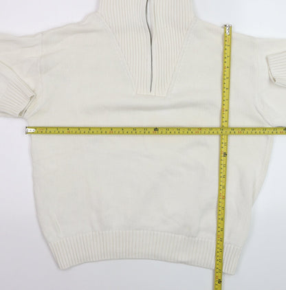 ZARA Women’s Ivory High Neck Zip Cotton Jumper XL Relaxed Fit