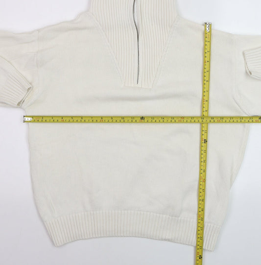 ZARA Women’s Ivory High Neck Zip Cotton Jumper XL Relaxed Fit