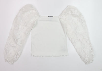 New Look Women's White Cropped Blouse Size 8 Puff Sleeve