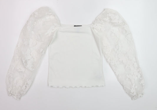New Look Women's White Cropped Blouse Size 8 Puff Sleeve