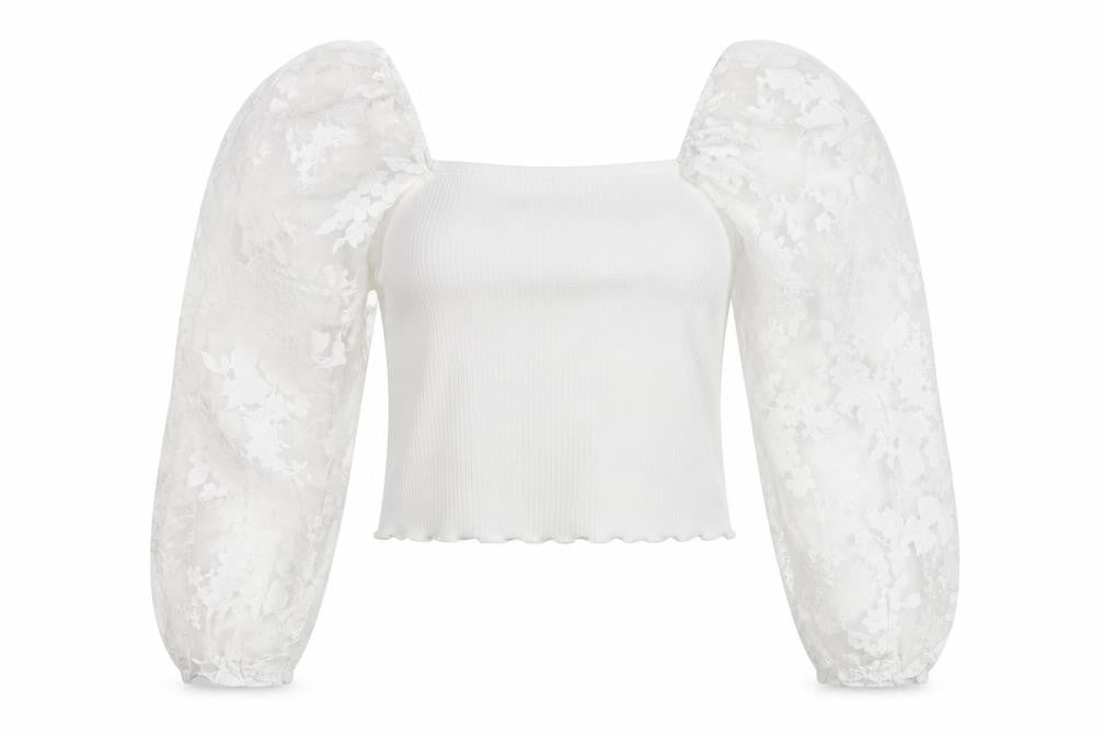New Look Women's White Cropped Blouse Size 8 Puff Sleeve
