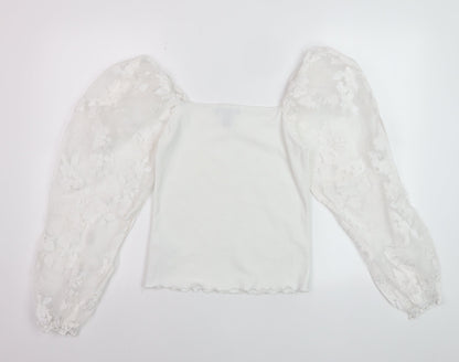 New Look Women's White Cropped Blouse Size 8 Puff Sleeve