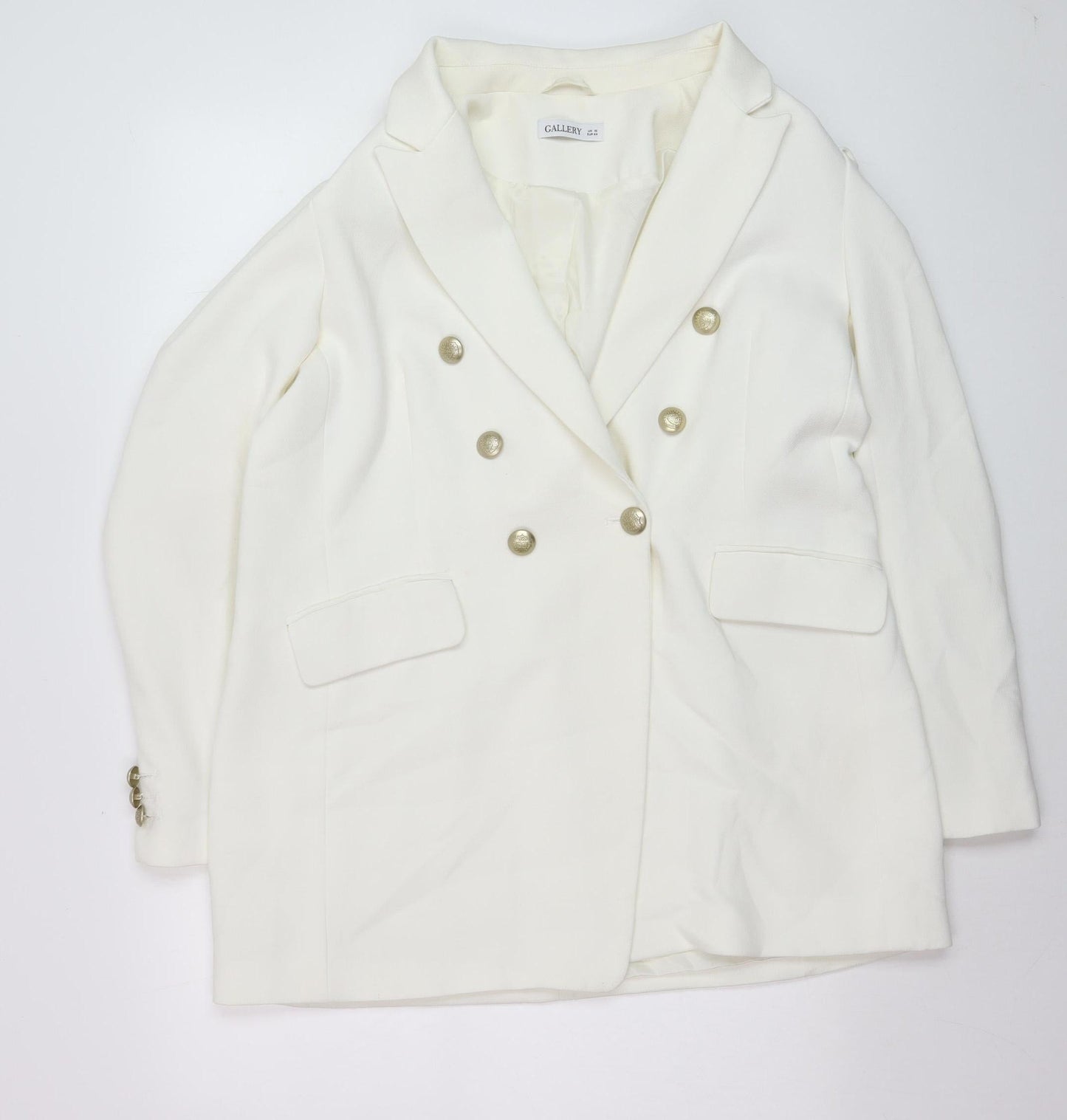 Gallery Women White Double-Breasted Blazer Jacket UK 12 Classic Fit