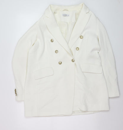 Gallery Women White Double-Breasted Blazer Jacket UK 12 Classic Fit