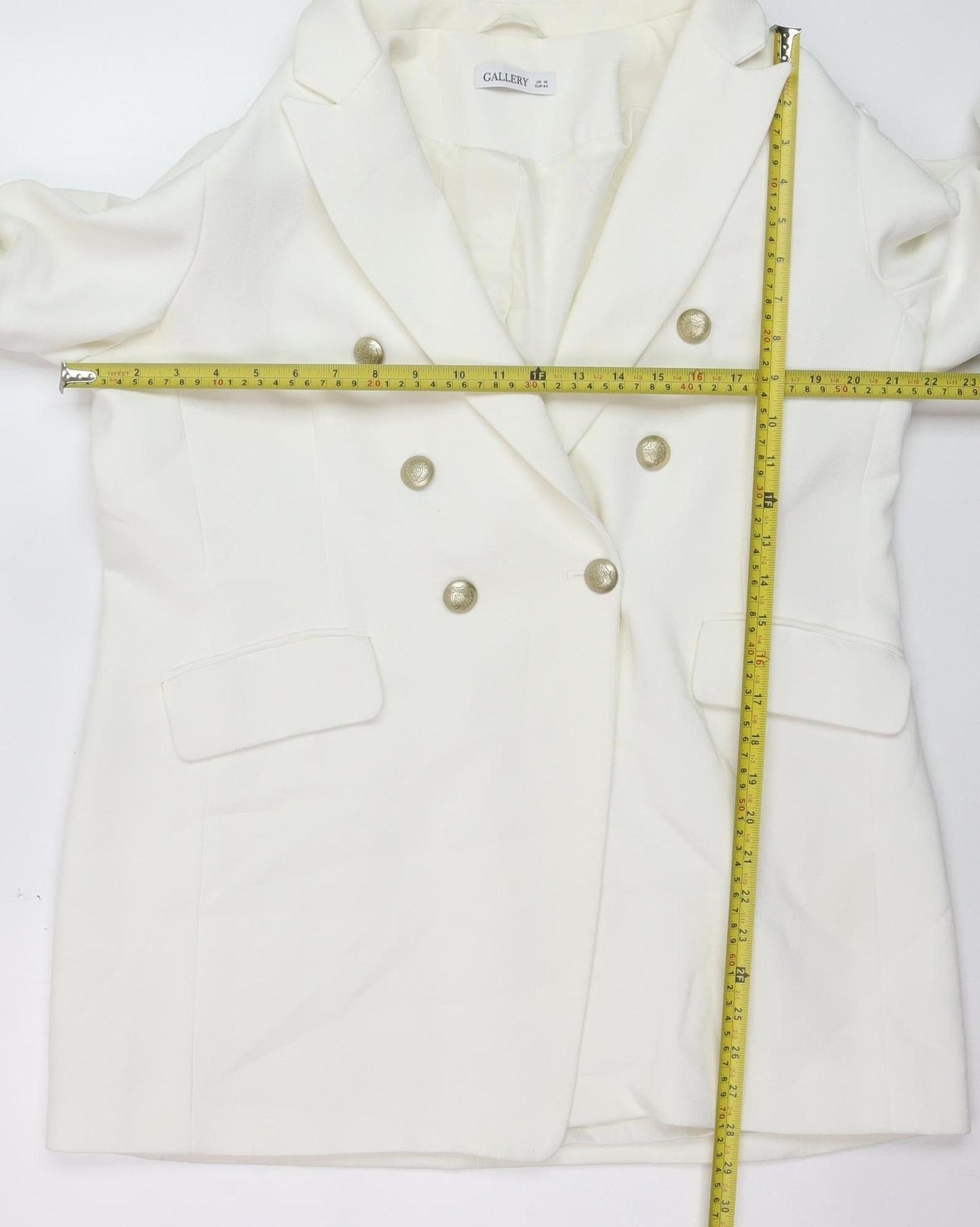 Gallery Women White Double-Breasted Blazer Jacket UK 12 Classic Fit