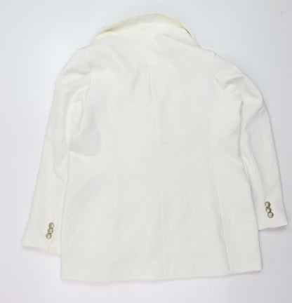 Gallery Women White Double-Breasted Blazer Jacket UK 12 Classic Fit