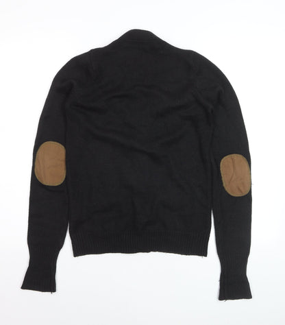 ZARA Women Black V-Neck Cardigan S Acrylic Angora Knit