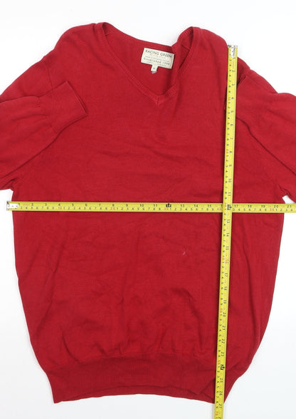 Racing Green Men's Red V-Neck Cotton Jumper Size M