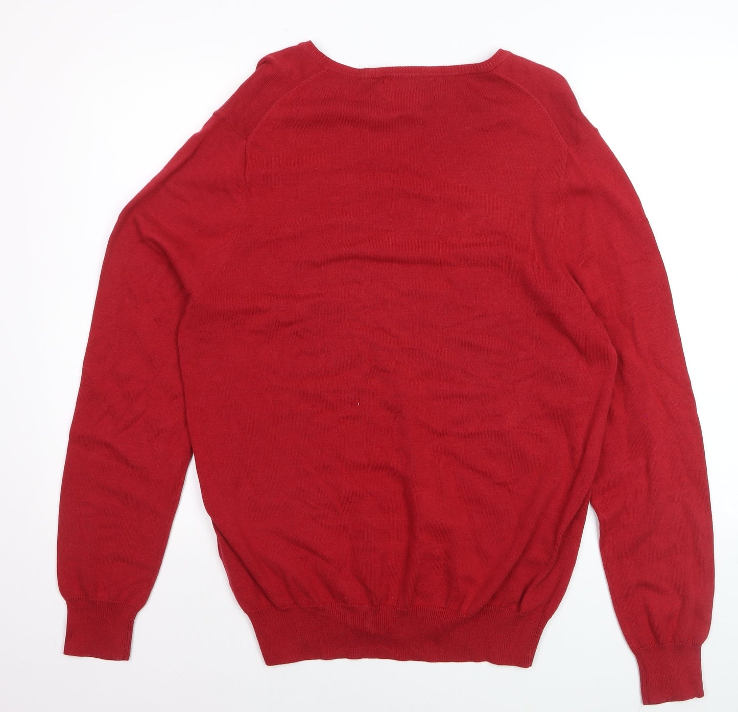 Racing Green Men's Red V-Neck Cotton Jumper Size M
