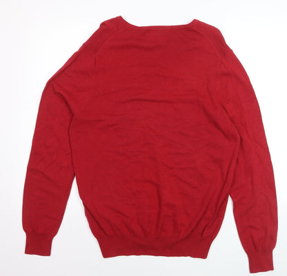 Racing Green Men's Red V-Neck Cotton Jumper Size M