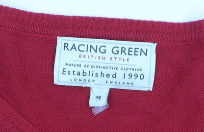 Racing Green Men's Red V-Neck Cotton Jumper Size M